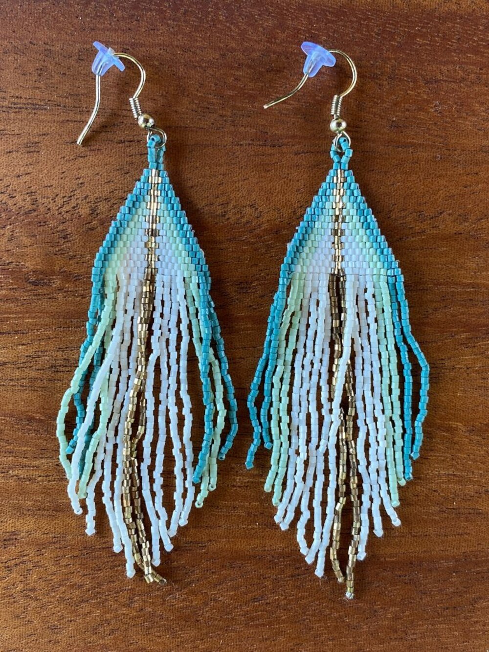 INK + ALLOY Jane Triangle with Stripe Beaded Fringe Earrings Teal - Picture 3 of 7